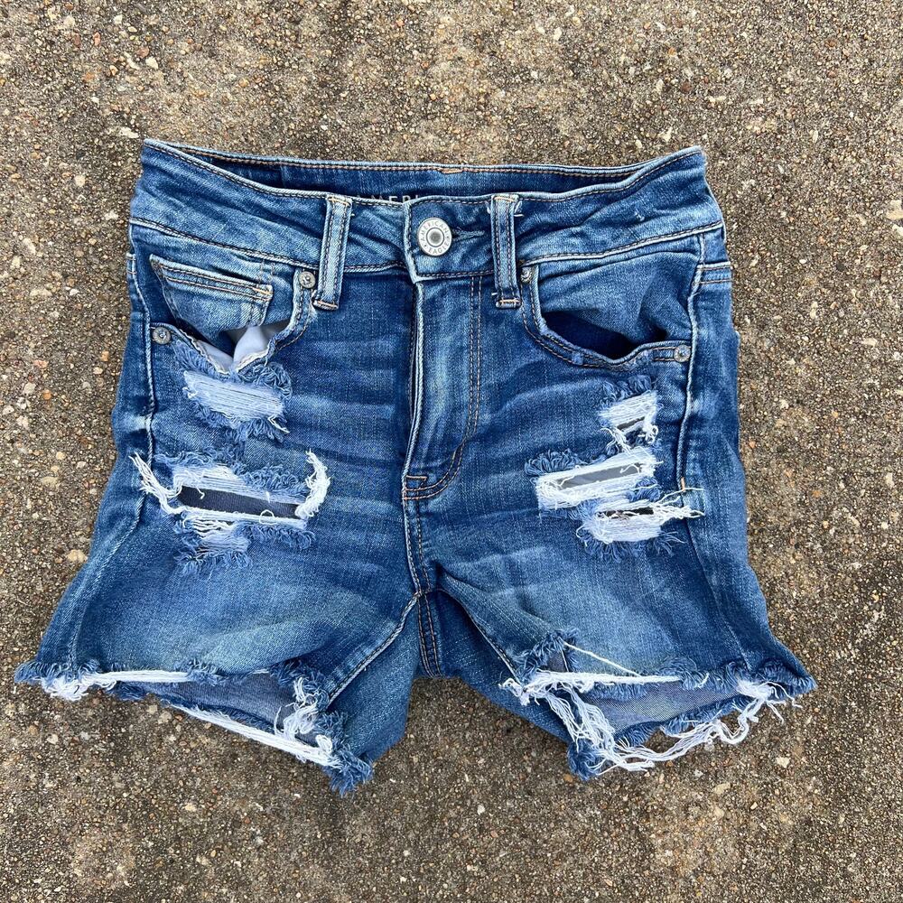 AEO American Eagle Hi Rise Shortie Next Level Stretch Jean Shorts Size 2